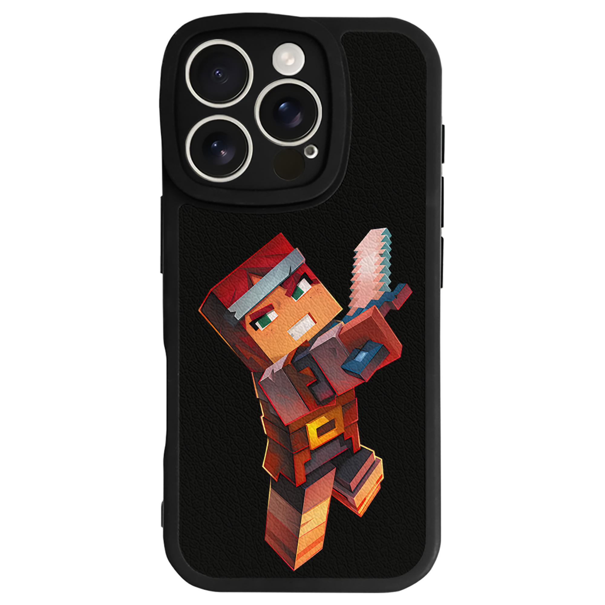 （画像用） マインクラフト ブロックの世界 Minecraft MC Block world 【iPhone 16シリーズ対応】シリコンスマホケース（レザー調） 材質：シリコン